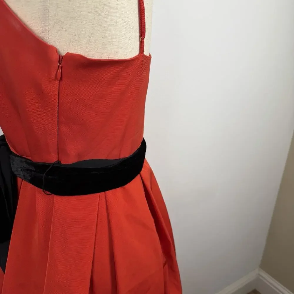 J. Crew Red Spaghetti Strap Pleated Cocktail Taffeta Dress Size 6 Fit & Flare